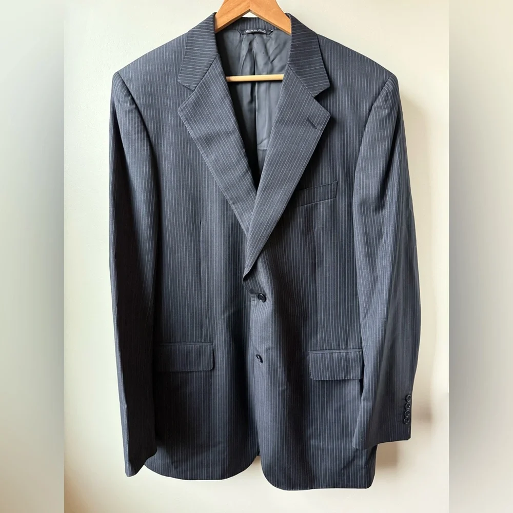 CANALI Blazer Sport Coat Super 120s Wool Pin Striped Two Button Luxury Italy 44L